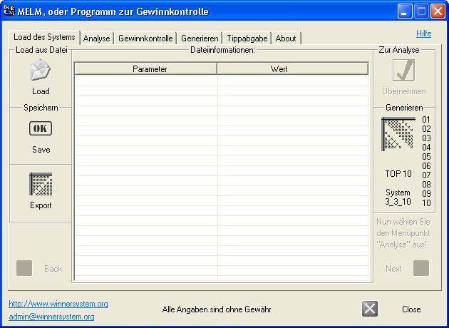Programmoberfl&auml;che nach dem Programmstart